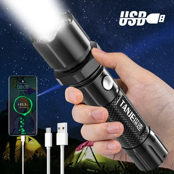 De mare Putere Lanterna USB Reîncărcabilă Lumina Flash 3 Moduri de Camping în aer liber Puternică Lampă Felinar rezistent la apa Lanterna Tactice