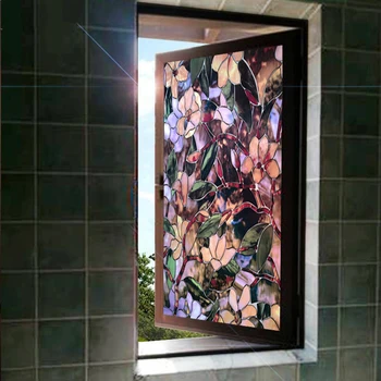 Retro Fereastra de Film de Flori Decorative de Confidențialitate Film Anti-UV Non-Adeziv Statice se Agață de Sticlă Autocolant pentru Acasă Bucatarie Birou Dormitor