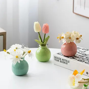 1 buc Vas Ceramic Nordic Vaza Hidroponice pentru Desktop Colorate Ornament Creative Ghiveci Decor Camera Mini Sticla cu Gura Larga