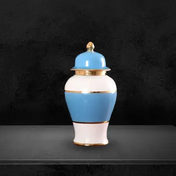 De Culoare albastru și Alb Portelan Ghimbir Borcan cu Capac Stil Oriental Floral Aranjament Ceai de Depozitare Versatile Centrala Geamuri