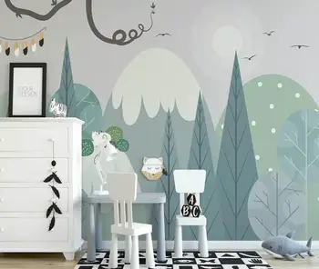 Personalizat tapet mural Nordic mână-pictat pădure valea ursul desene animate pentru copii camera de interior perete de fundal fotografii 3d wallpaper