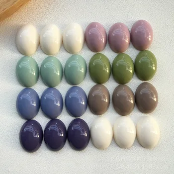 5pcs Japonez culoare crem geometrice ovale jumătate de pastilă de rășină Spate Plat Cabochon Pentru DIY Bijuterii Accesorii