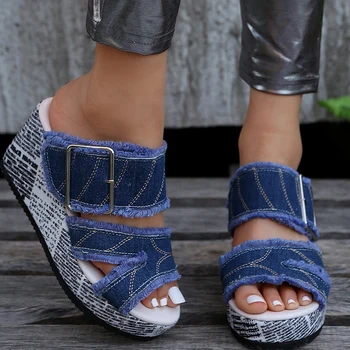 Pene Papuci Femei Denim, Pantofi Cu Toc Inalt Platforma Sandale Casual, De Vara 2023 Pantofi Noi Flip Flops Moft Sexy Pompe De Diapozitive