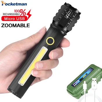 Portabil cu Lanterna LED-uri de Inalta Luminoase USB Reîncărcabilă Lanterna cu Zoom Aliaj de Aluminiu Lanterna Built-in Baterie pentru Camping, Drumetii