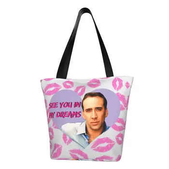 Kawaii Tipărite Nicolas Cage Cumpărături Tote Pungi Portabile Panza Umăr Geanta Shopper