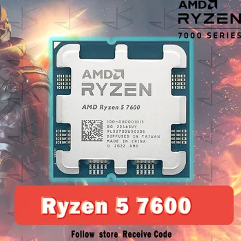 NOUL AMD Ryzen 5 7600 R5 7600 3.8 GHz 6-core 12-fir PCIE5.0 65W CPU procesor 5NM L3=32M 100-00001015 LGA AM5 fără ventilator.