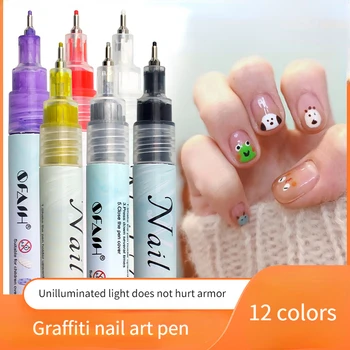 12-culori Manichiura Pictura Pen Set Acrilic Vopsea Acuarelă uscare Rapidă 0,7 MM Ultra-fine Vârful Unghiilor Cârlig Instrument Graffiti