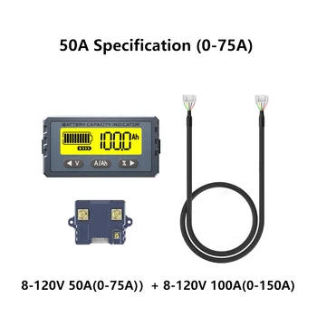 50A Coulomb Contor Meter Indicator de Capacitate Li-ion Tensiune/curent/procent/capacitate Detector Coulometer Voltmetru 8V - 120V