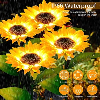 1/3 Capete Solare Floarea-soarelui Lumini IP66 rezistent la apa Afara Grădină cu Gazon, cu Lampa de Gradina Flori strat de Flori Decor sub formă de Cadouri