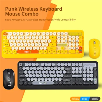 K68 Keyboard & Mouse Combo Wireless De 2.4 GHz Drăguț Retro Rotund Tastă Tastatură Mouse-Set Punk Tastatura Mouse Combo