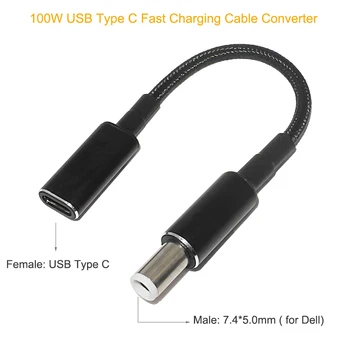 100W Tip C Adaptor Convertor USB-C PD Rapid de Încărcare Cablu Cablu USB de Tip C de sex Feminin pentru a 7.4*5.0 mm, Mufa pentru Incarcator Laptop Dell