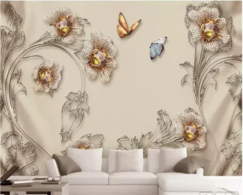 beibehang Personalizat nou 3D rafinat bijuterii flori moale echipamente TV de perete de fundal living hotel tapet papel de parede