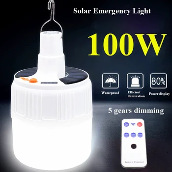 100W Portabilă Reîncărcabilă Led Lampă Solară de Încărcare USB Felinar Exterior Impermeabil Lumini Becuri Cort de Camping Echipament Consumabile