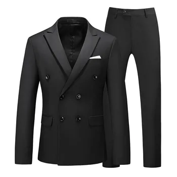 Costume Pentru Bărbați Costume Pentru Barbati Elegant Sacou Negru, Pantaloni Din Două Piese Dublu Rânduri Atins Rever Nunta Slim Fit Terno 2023