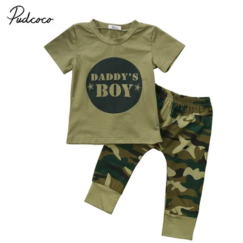 2 buc haine pentru copii Nou-născut Copilul Armata verde Baby Boy Fata de litera T-shirt, Bluze Pantaloni de Camuflaj Costume Set Haine 0-24M