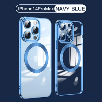 Pentru iPhone 14 13 Pro Max Placare Cu Lentile Flim Clar Caz Telefon Moale Pentru iPhone 14 13 12 Pro Magsafe Magnetic de Încărcare fără Fir