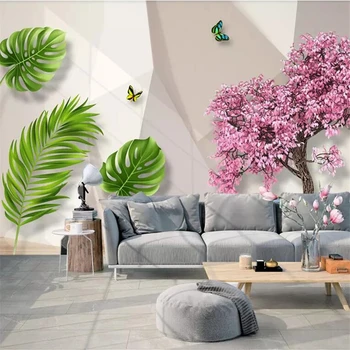 wellyu 3D Stereo Scandinave Copac Floare Frunze de Banane Fundal Personalizate pictura Murala Mare Tapet papel de parede para quarto3d