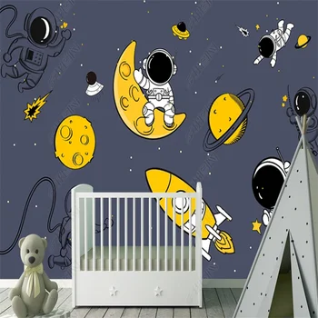 Desene animate Univers de Hârtie de Perete de Aur Luna de Rachete Planeta Tapet Astronaut Plimbandu-Spațiu pictura Murala pentru Camera Copiilor Camera Copiilor