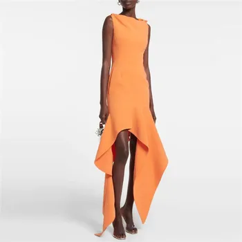 Vară Fără Mâneci Maxi Rochie Bandaj Orange O De Gât Neregulate Vestidos De Moda Celebritate Petrecere Clubwear Femei Rochii