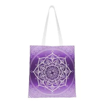 Violet Spiritul Mandala De Cumpărături De Alimente Sac De Drăguț Imprimate Panza Shopper Tote Saci De Umăr Violet Meditație Mandala Geantă De Mână