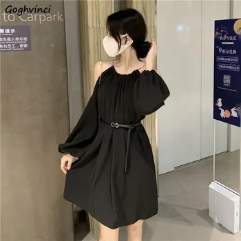 Mini Halter Rochie pentru Femei Solide Centura maneci Lungi Licitație Partywear coreea Style Moda Vara Vestidos De Fiesta Casual Chic