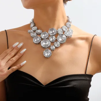 2023 Nou ZA Rotunde Clar de Cristal de Sticlă Declarație Cravată Colier Pentru Femei de Moda de Aur de Metal Placat cu Argint Lage Colier Guler