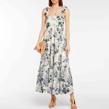 Boho Inspirat arc curele de vara boem femei rochie albastru cu print floral 2022 noi boho lung rochie casual, rochii de vacanta pentru femei