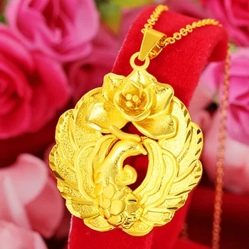 Vietnam Nisip de Aur Swan Păun Colier de Perle de Flori Imitație de Aur Pandantiv Colier Lady Rafinat de Bijuterii placat cu Aur