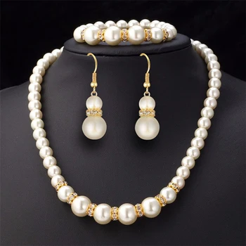 Perle Seturi de Bijuterii pentru Femei Stras Cravată Colier Cercei Set Brățări de Nunta Mireasa Seara Seturi de Colier Moda