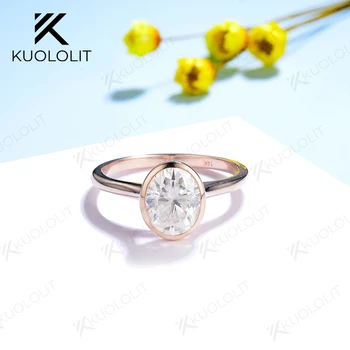 Kuololit Bezel Set Moissanite Inele pentru Femei Solid 18K 10K, 14K Aur a Crescut Diamond Inele pentru Aniversarea de Nunta Bijuterii Fine