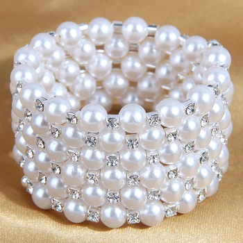 Multi-Straturi, Manual Elastic Cristal Pearl Brățări Late Pearl Brățară Pentru Femei Bijuterii De Nunta Cadou