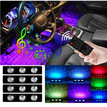 LED-uri auto atmosferă de lumină de culoare USB Masina picior control vocal atmosferă de lumină decorativă de lumina