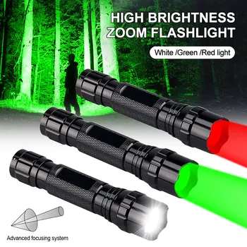 LED-uri Tactice de Vânătoare Lanterna Verde/Rosu/Alb cu Zoom de Aluminiu rezistent la apă în aer liber de Iluminat+Arma Monta+Switch+18650+Incarcator