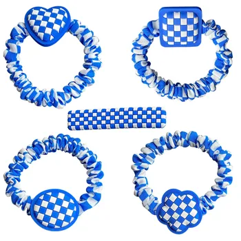 Klein Albastru Carouri Elastice De Păr Tablă De Șah Elastic De Par Benzile De Păr Coada De Cal Suport Accesorii De Par