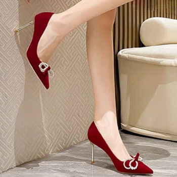 Moda Noua Femei Rafinate Piele Tocuri inalte de culoare Roșie Femei Banchet de Nuntă Solid de Culoare de Lumină Gura de Înaltă Calitate Pantofi Stiletto