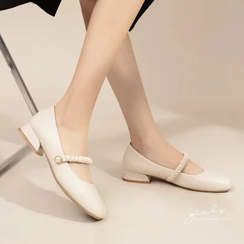 Doamnelor Pantofi 2023 Nou Mary Janes Femei Tocuri inalte Vara Solid de Culoare Moda Deget de la picior Pătrat de Birou și de Carieră Tocuri inalte Zapatos