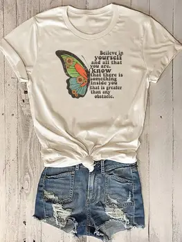 Femei de moda de Vara cu Maneci Scurte Print Tshirt Graphic T-shirt Tee Top Primăvară Imprimare Scrisoare Fluture Trend 90 Îmbrăcăminte Drăguț