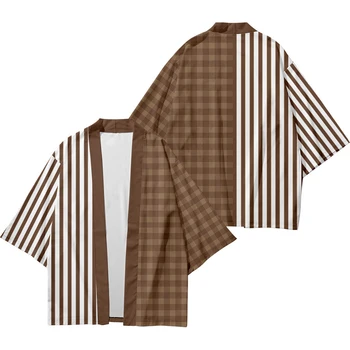 Bărbați Kimono Japonez Tradițional de Șah Liber Casual Jacheta Subtire din Asia Kimono Cardigan 7