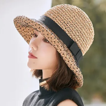 Fată simplă Pălărie de Soare Margine Largă Floppy Pălării de Vară pentru Femei Beach Panama Pai Dom Țese Găleată Pălărie Femme Umbra Pălărie Femei Pălării