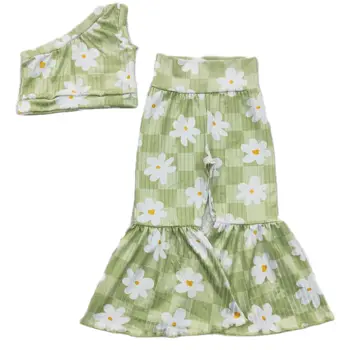 Haine Pentru Fete de Primăvară Boutique Floral Crop Topuri si pantaloni evazati Seturi de Copii Copilul de Vara Tinuta Casual