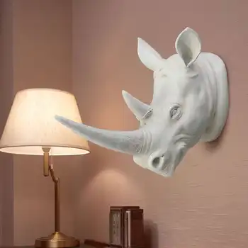 KiWarm Rășină Exotică Rinocer Cap Ornament Alb Animale Statui Meserii pentru Acasă Hotel Agățat de Perete de Decorare Arta de model de Cadou