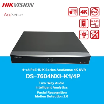 HIKVISION 4K NVR 4-ch PoE 1U K Serie AcuSense DS-7604NXI-K1/4P Recunoaștere Facială, Inteligent google Analytics, de Detectare a Mișcării 2.0