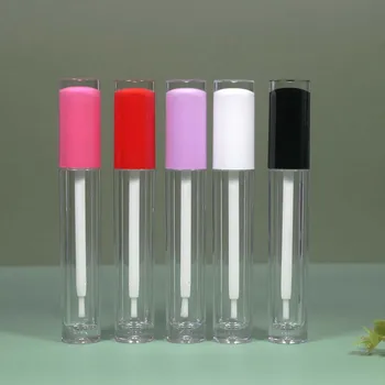 100BUC 5ml Noua Perie de Nailon Luciu de Buze Tub de Cosmetice din Plastic Negru Purpuriu Roșu Capac Luciu de Ambalare Recipientul cu Etichetă Personalizată