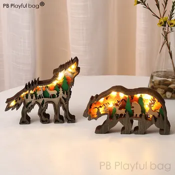 Mini drăguț animale, cerb, lup dinozaur din lemn de inalta calitate ornament sculptură creative multi-strat gol ornament ornament jucărie yd69