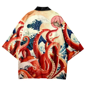 Vara Vrac Streetwear Yukata Kimono Femei Bărbați Stil Japonez Haori Imprimare Cardigan