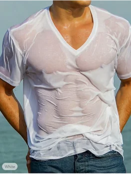 Culoare solidă pentru Bărbați T-Shirt Respirabil 3d V-Neck Casual cu Maneci Scurte Supradimensionate Poliester Topuri Largi de Vară de Moda de sex Masculin Tricou