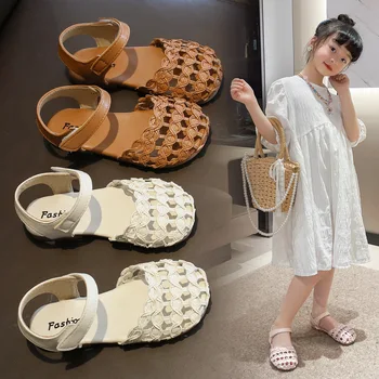 Copii Țesute Baotou Sandale 2023 Vara Nou Gol Printesa Sandale Fete Solid Pantofi de Plaja