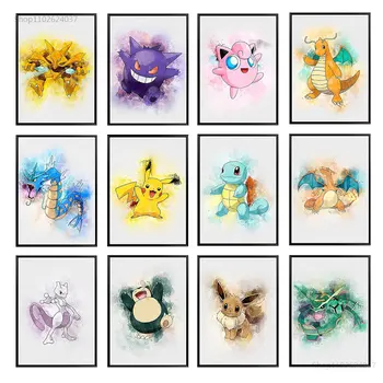 Anime Pokemon Arta de Perete Panza Pictura Pikachu Postere si Printuri Poze de Perete pentru Living Decorul Camerei