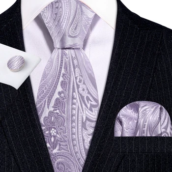 Moda De Mătase Violet Paisley Barbati Cravata Cadou De Nunta Barry.Wang Designer Cravata, Batista, Butoni Set Afaceri Mirele ÎNTR-5406