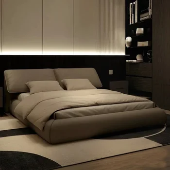 Italiană minimalist din piele pat superior cu pat matrimonial, lux minimalist modern, dormitor cu pat dublu sac moale 2022 noi